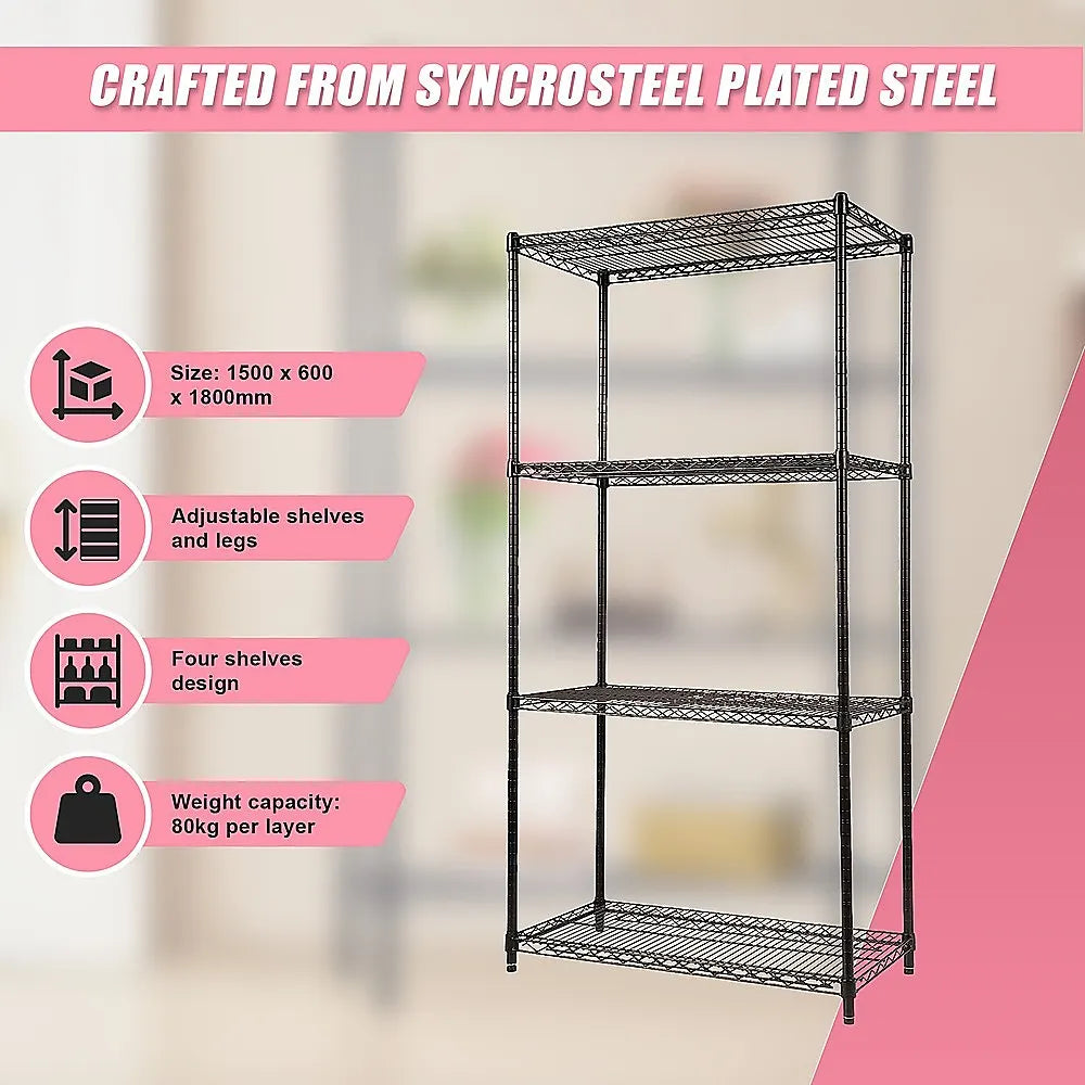 Modular Wire Storage 90x45cm Steel Shelving Black With Fixed Legs For Garage Warehouse Or Kitchen Organisation - Image 9
