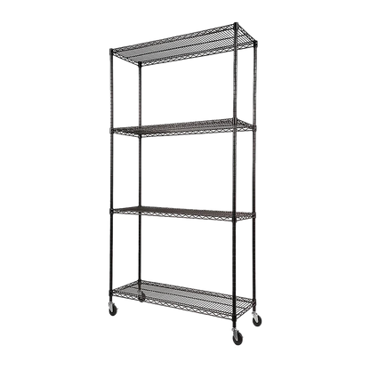 Modular Wire Storage 90x45cm Steel Shelving Black With Wheels For Garage Warehouse Or Kitchen Organisation