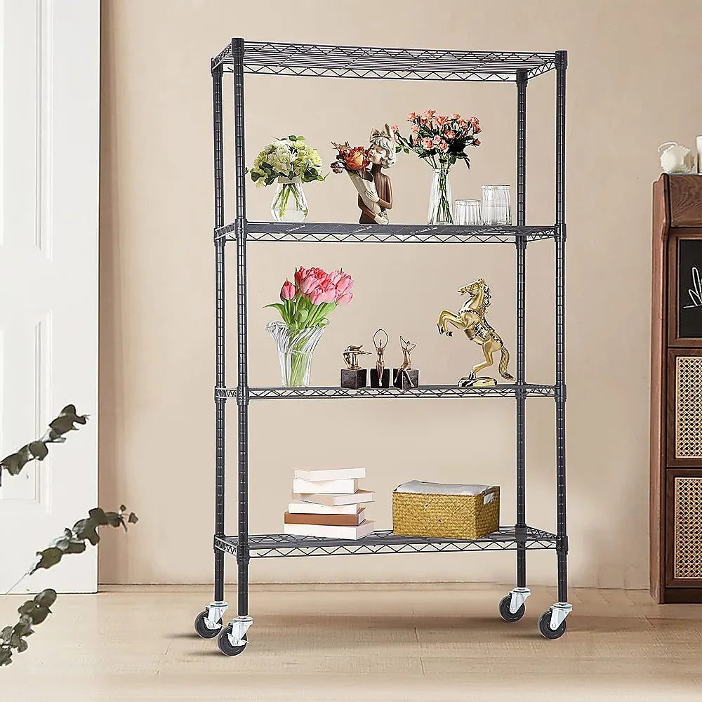 Modular Wire Storage 90x45cm Steel Shelving Black With Wheels For Garage Warehouse Or Kitchen Organisation - Image 2