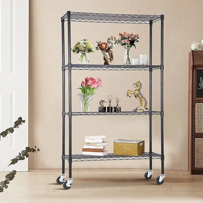 Modular Wire Storage 90x45cm Steel Shelving Black With Wheels For Garage Warehouse Or Kitchen Organisation - Image 2