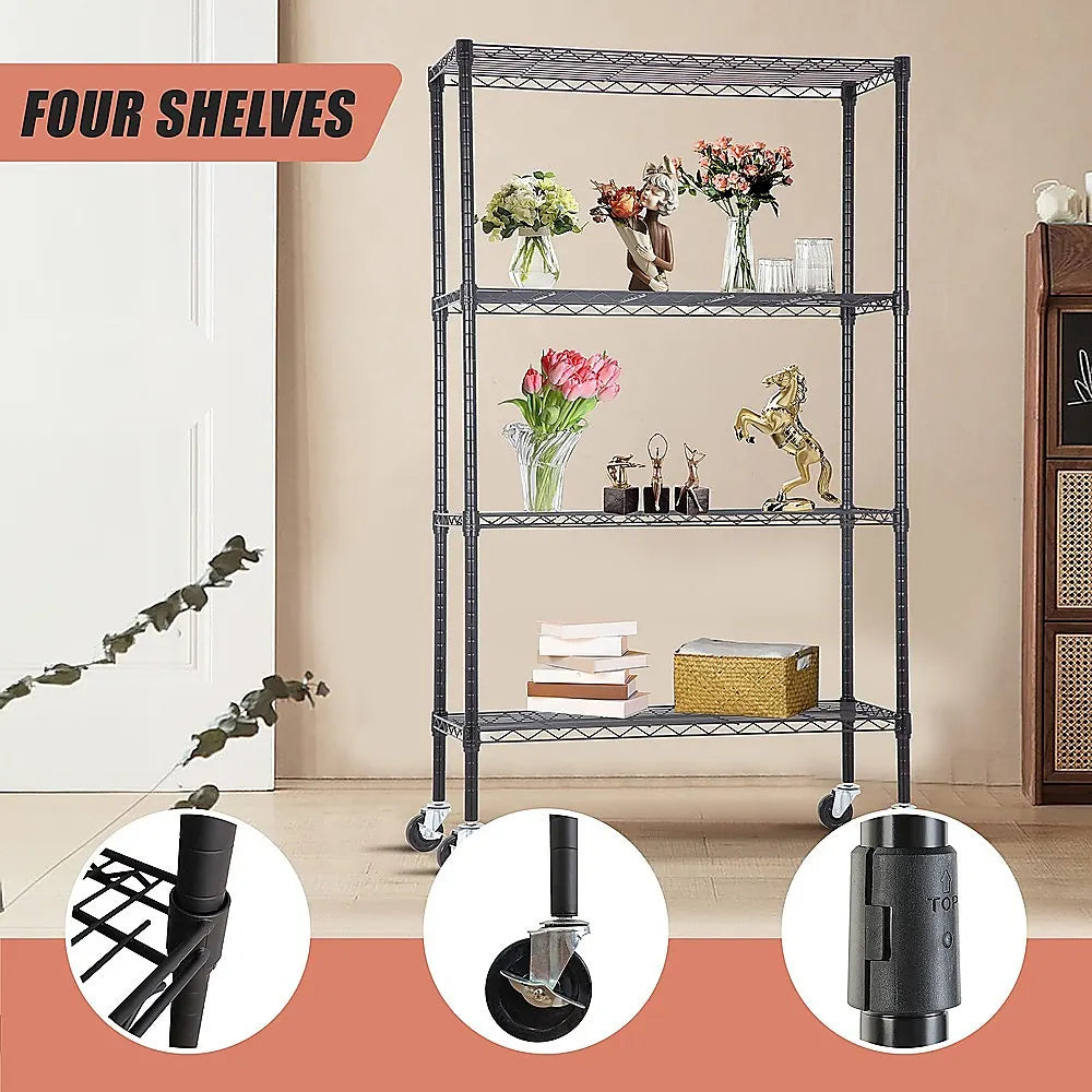 Modular Wire Storage 90x45cm Steel Shelving Black With Wheels For Garage Warehouse Or Kitchen Organisation - Image 8