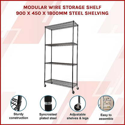 Modular Wire Storage 90x45cm Steel Shelving Black With Wheels For Garage Warehouse Or Kitchen Organisation - Image 3