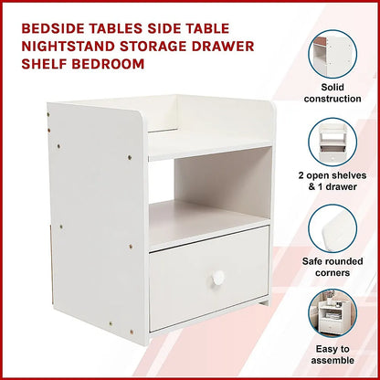 Bedside Tables Side Table Nightstand Storage Drawer Shelf Bedroom - Image 3