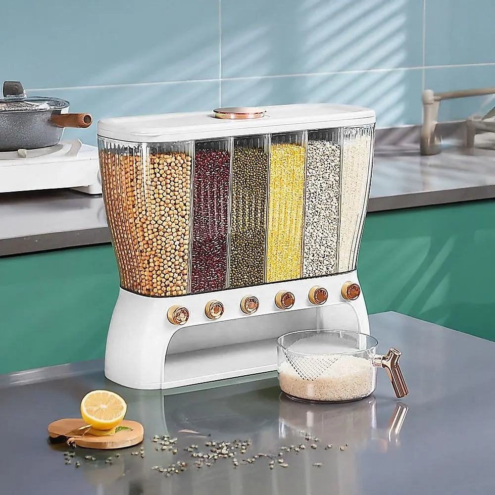6 Grids Dispenser Storage Container Rice Cereal Beans Grain - Image 2
