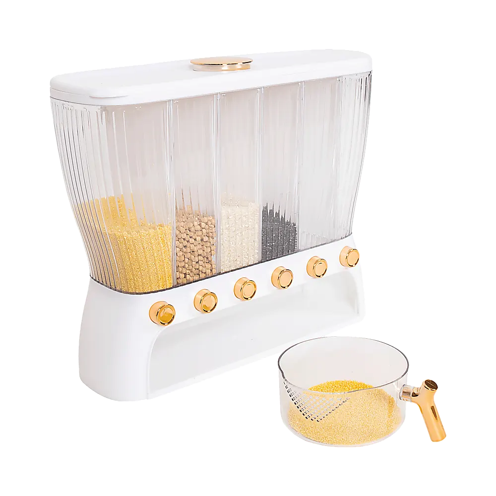6 Grids Dispenser Storage Container Rice Cereal Beans Grain - Image 4