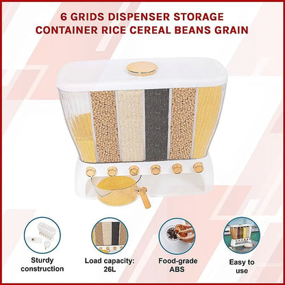 6 Grids Dispenser Storage Container Rice Cereal Beans Grain - Image 5