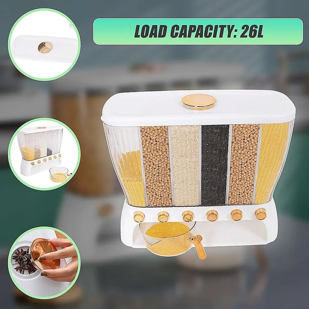 6 Grids Dispenser Storage Container Rice Cereal Beans Grain - Image 6