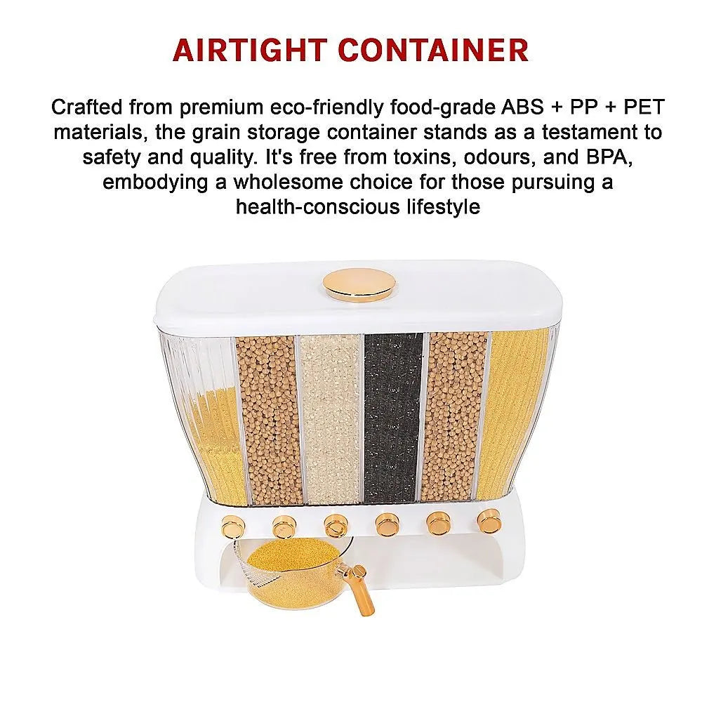 6 Grids Dispenser Storage Container Rice Cereal Beans Grain - Image 8