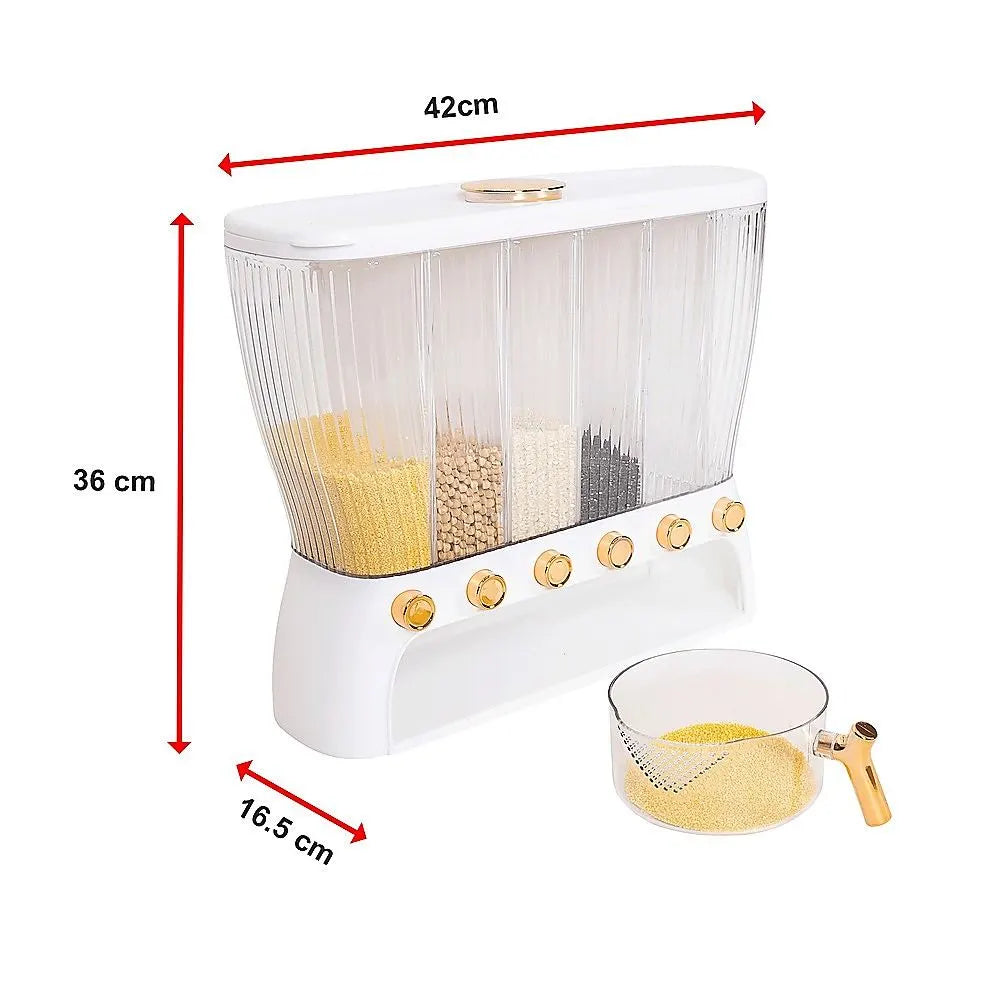 6 Grids Dispenser Storage Container Rice Cereal Beans Grain - Image 9