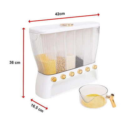 6 Grids Dispenser Storage Container Rice Cereal Beans Grain - Image 9