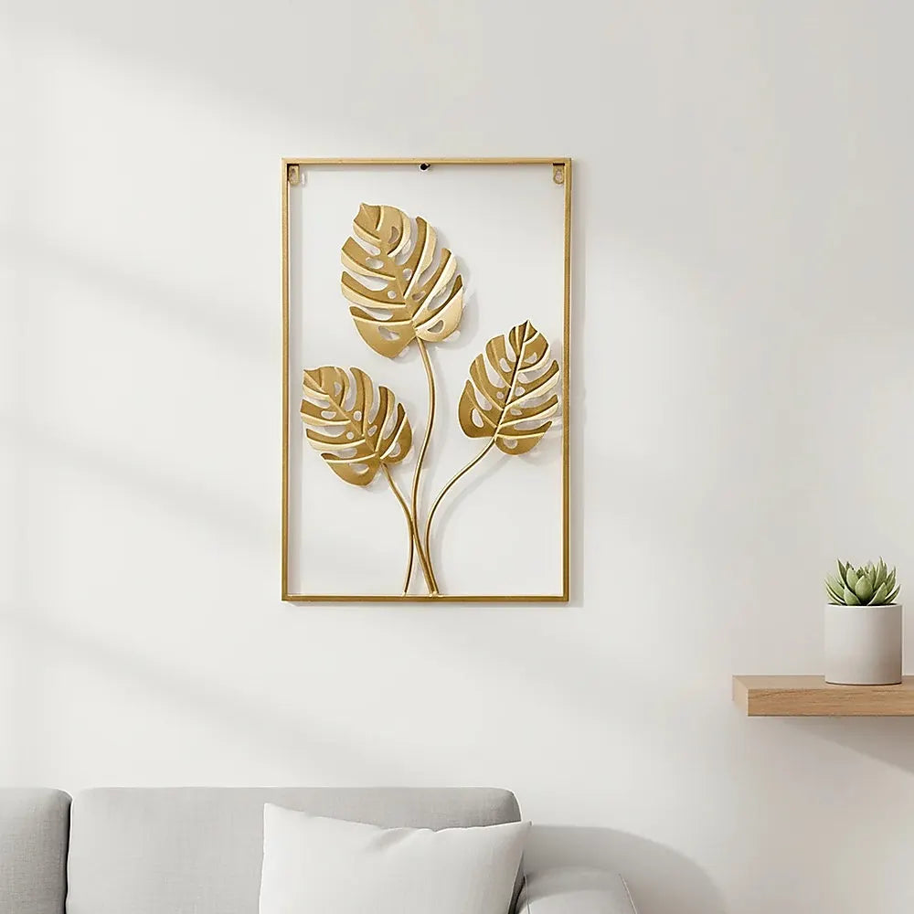 Metal Wall Picture with Leaves 40 x 60 cm Golden Decoration - Image 2