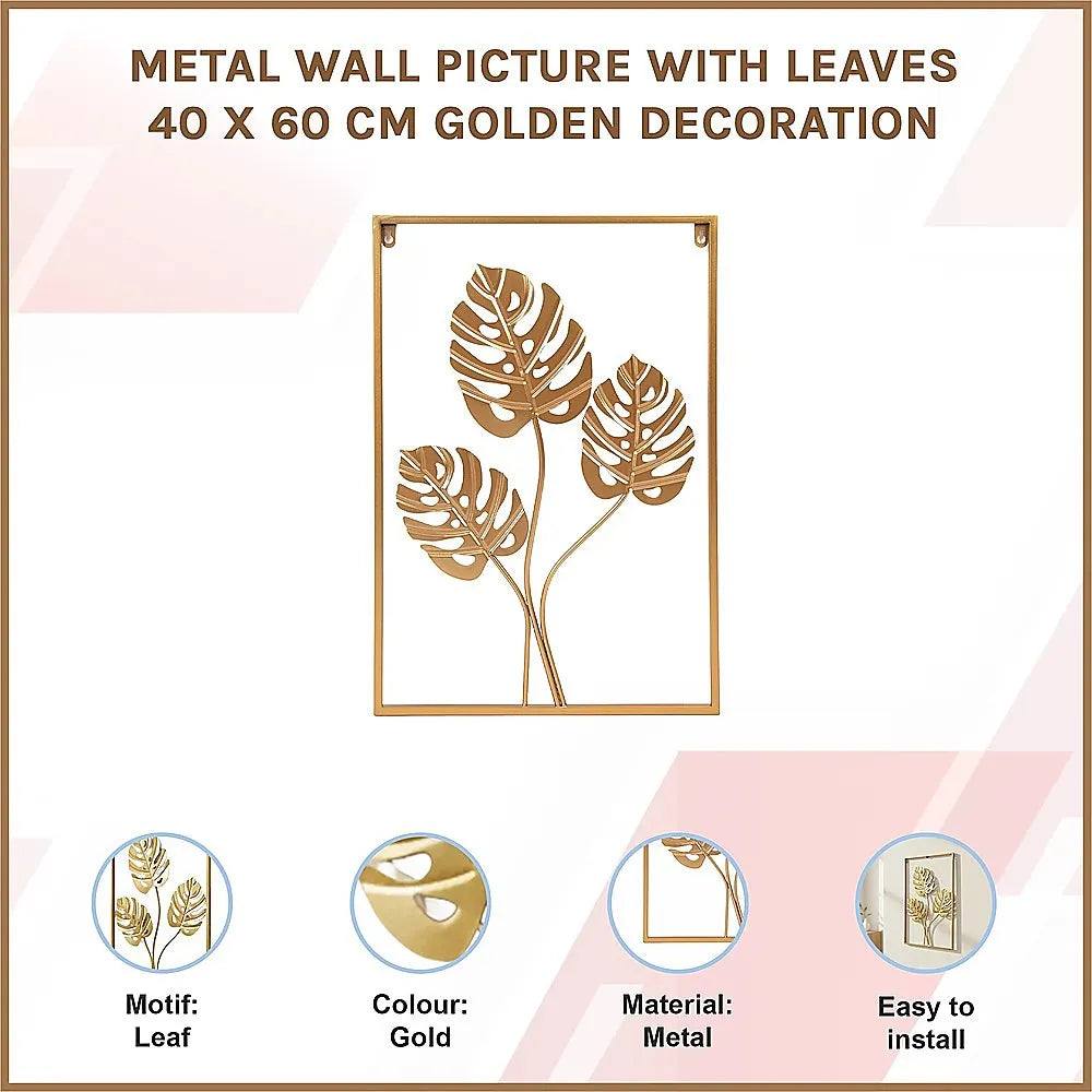 Metal Wall Picture with Leaves 40 x 60 cm Golden Decoration - Image 3