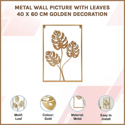 Metal Wall Picture with Leaves 40 x 60 cm Golden Decoration - Image 3