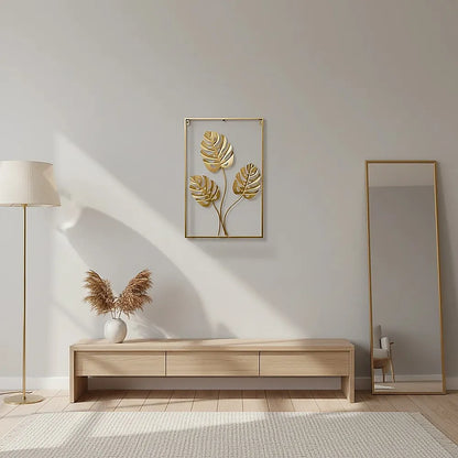 Metal Wall Picture with Leaves 40 x 60 cm Golden Decoration - Image 5