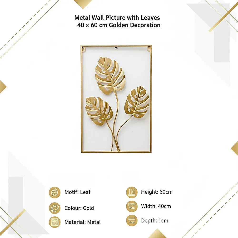 Metal Wall Picture with Leaves 40 x 60 cm Golden Decoration - Image 8