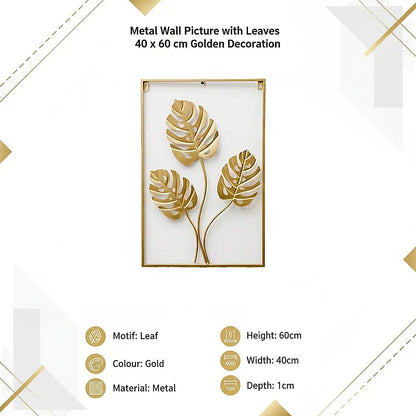 Metal Wall Picture with Leaves 40 x 60 cm Golden Decoration - Image 8