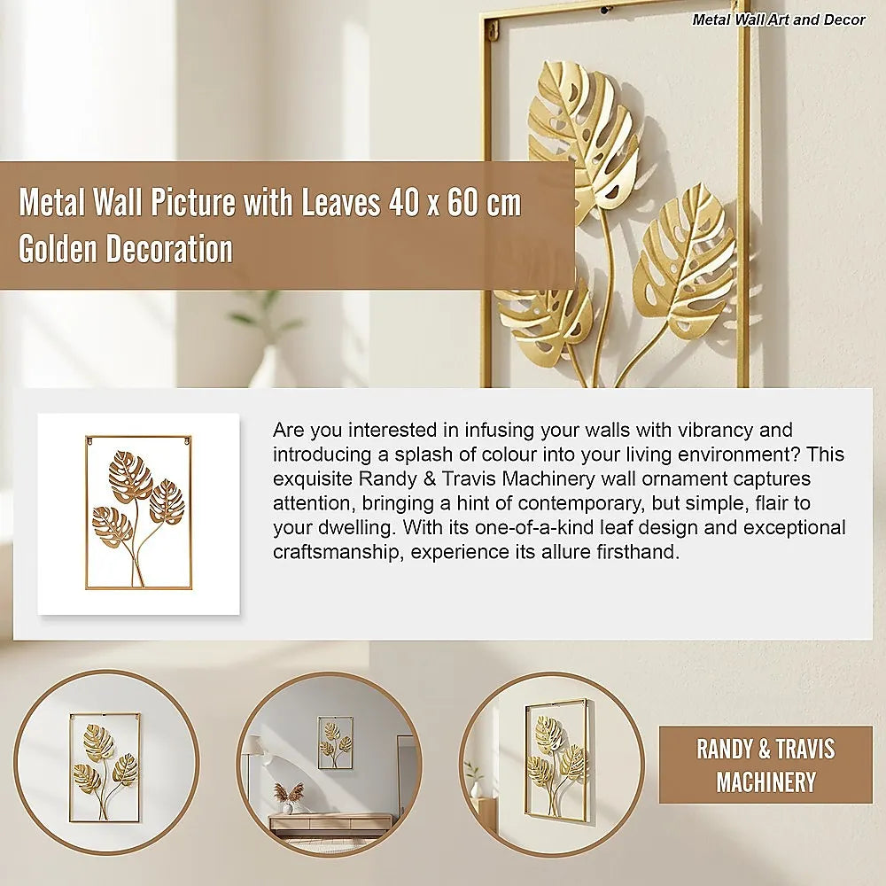 Metal Wall Picture with Leaves 40 x 60 cm Golden Decoration - Image 9
