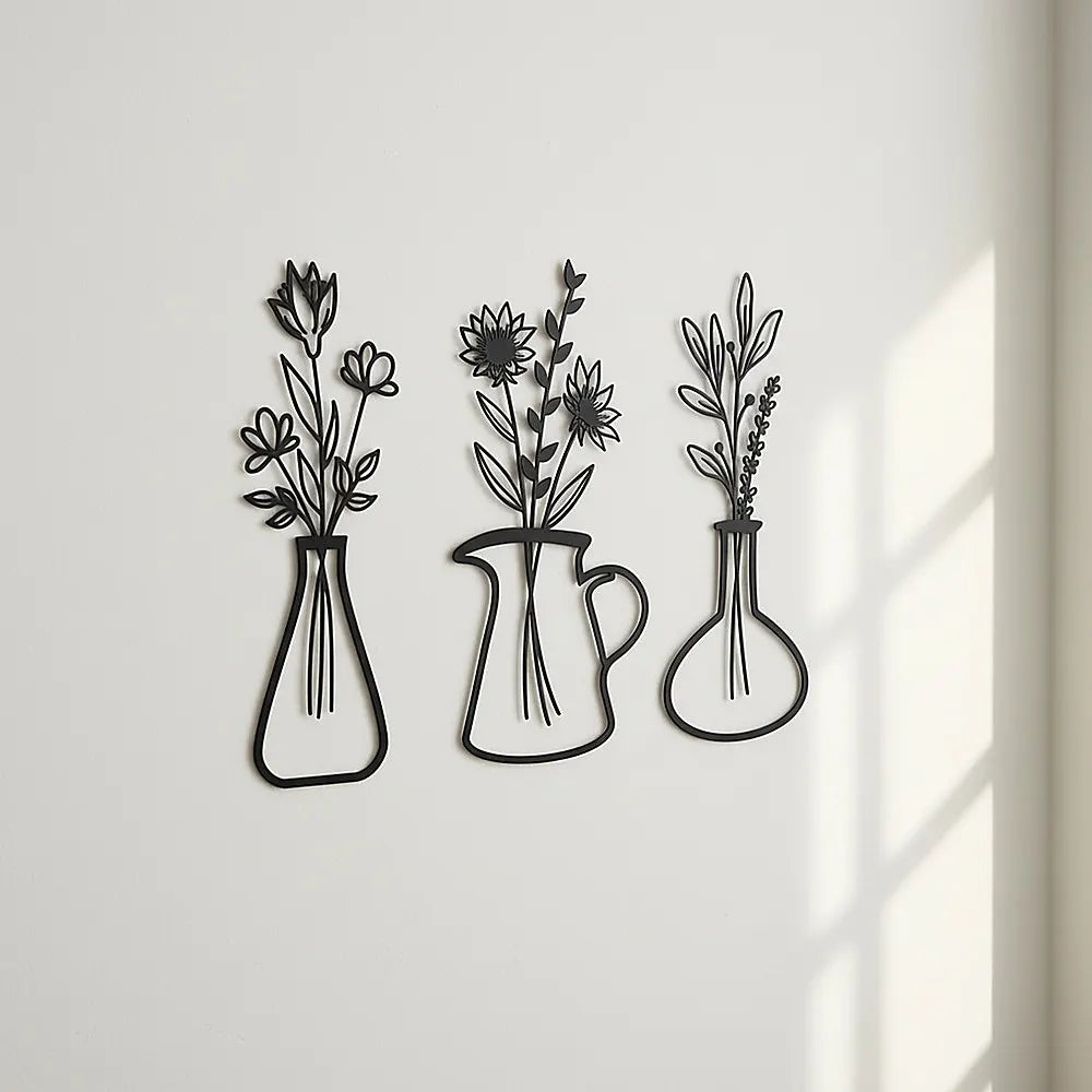 Metal Iron Flower Vase Wall Art Decoration - Image 2