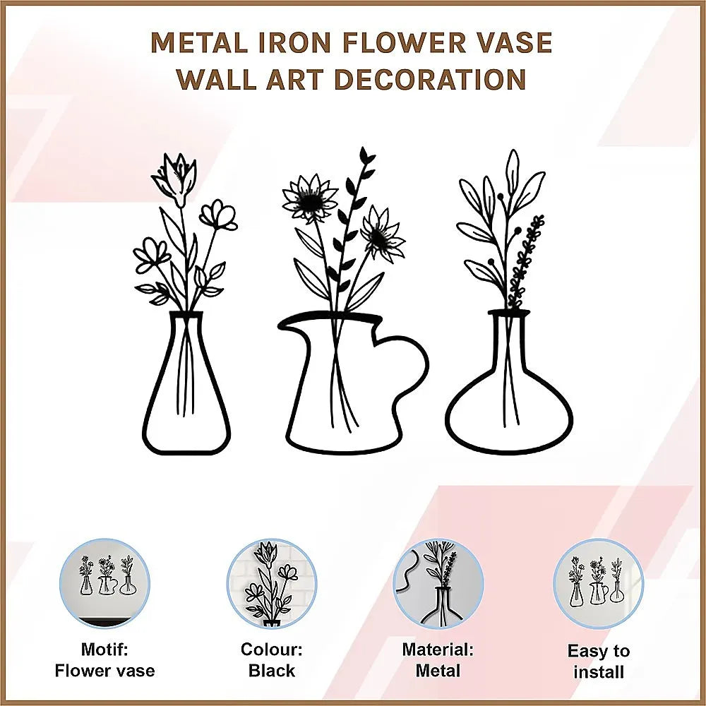 Metal Iron Flower Vase Wall Art Decoration - Image 3