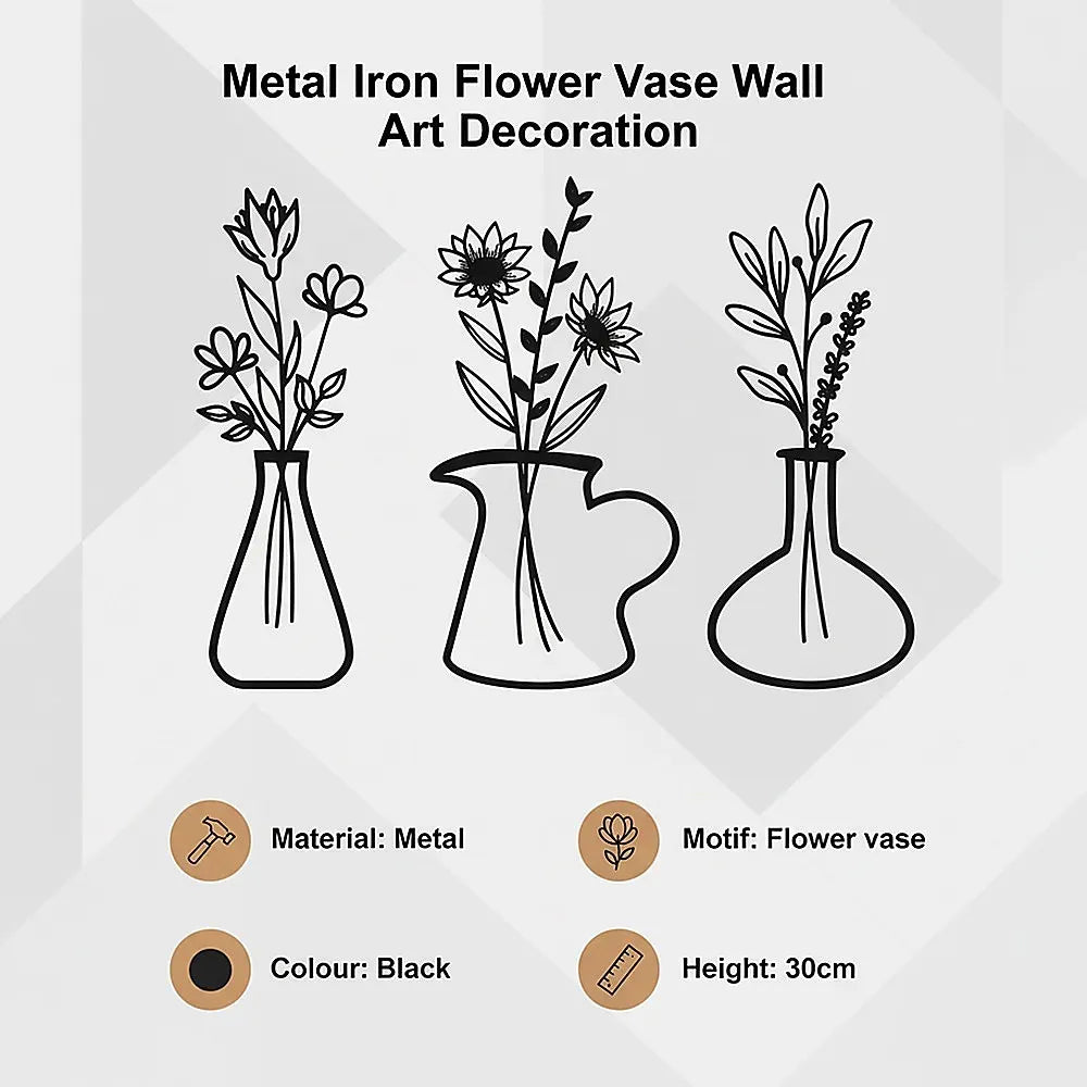 Metal Iron Flower Vase Wall Art Decoration - Image 6