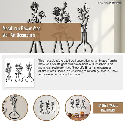 Metal Iron Flower Vase Wall Art Decoration - Image 7