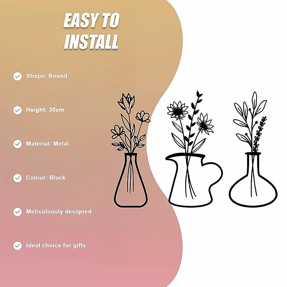 Metal Iron Flower Vase Wall Art Decoration - Image 8