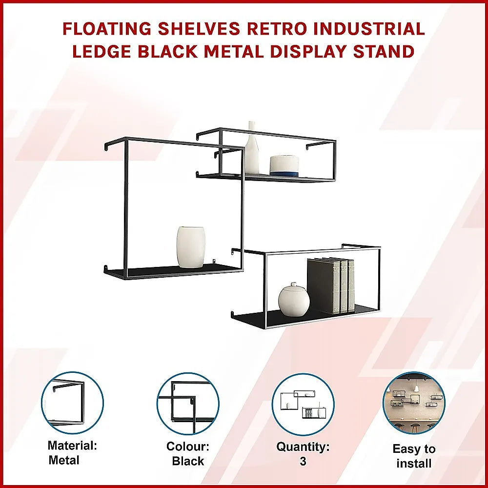 Floating Shelves Retro Industrial Ledge Black Metal Display Stand - Image 3
