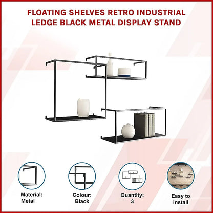 Floating Shelves Retro Industrial Ledge Black Metal Display Stand - Image 3