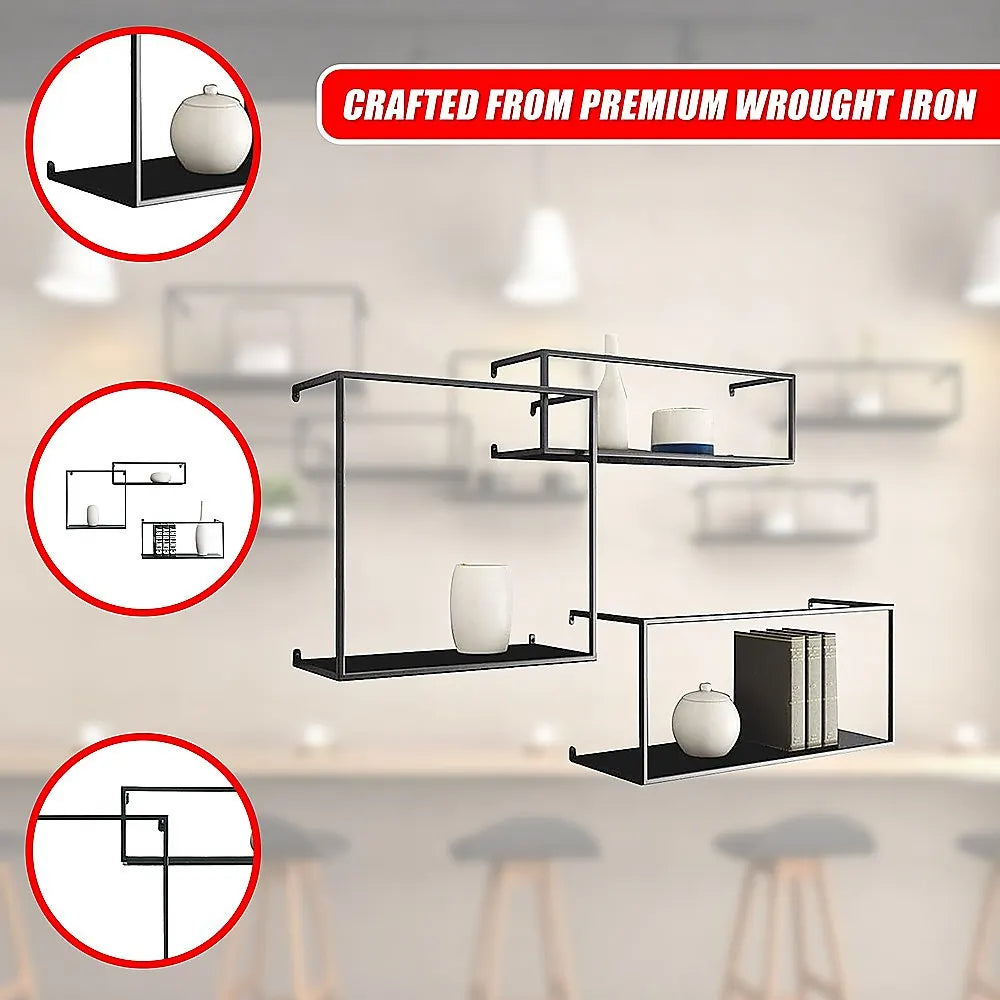 Floating Shelves Retro Industrial Ledge Black Metal Display Stand - Image 6