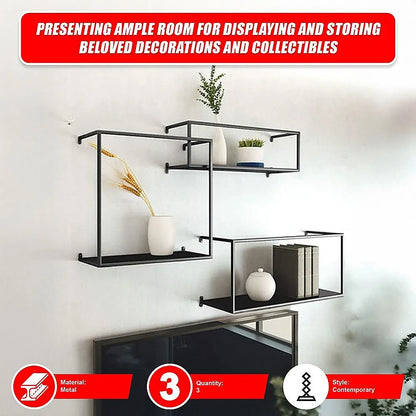 Floating Shelves Retro Industrial Ledge Black Metal Display Stand - Image 7