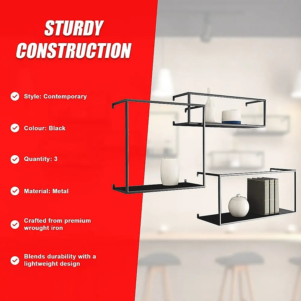 Floating Shelves Retro Industrial Ledge Black Metal Display Stand - Image 8