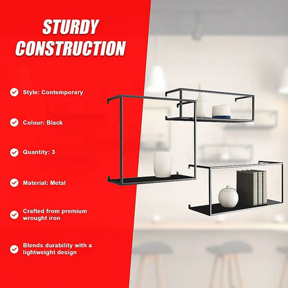 Floating Shelves Retro Industrial Ledge Black Metal Display Stand - Image 8