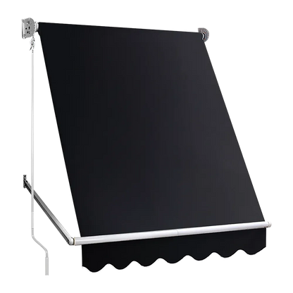 Retractable Fixed Pivot Arm Window Awning Patio Garden Blinds 2.4m x 2.1m Black