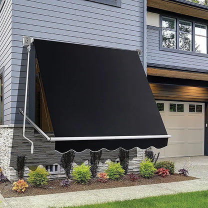 Retractable Fixed Pivot Arm Window Awning Patio Garden Blinds 2.4m x 2.1m Black - Image 2