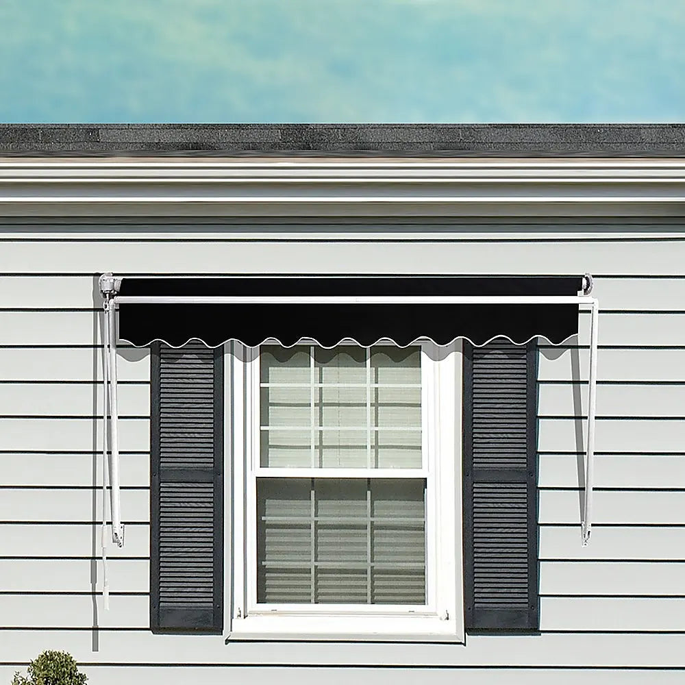 Retractable Fixed Pivot Arm Window Awning Patio Garden Blinds 2.4m x 2.1m Black - Image 5