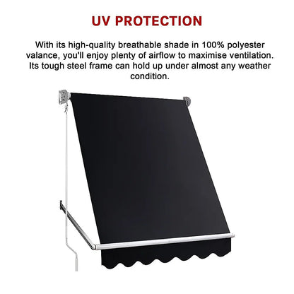 Retractable Fixed Pivot Arm Window Awning Patio Garden Blinds 2.4m x 2.1m Black - Image 6
