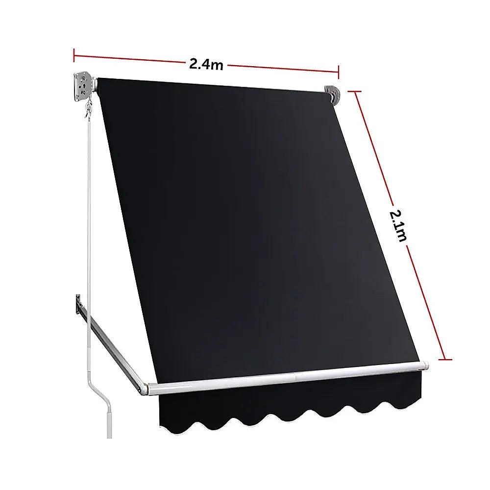 Retractable Fixed Pivot Arm Window Awning Patio Garden Blinds 2.4m x 2.1m Black - Image 9