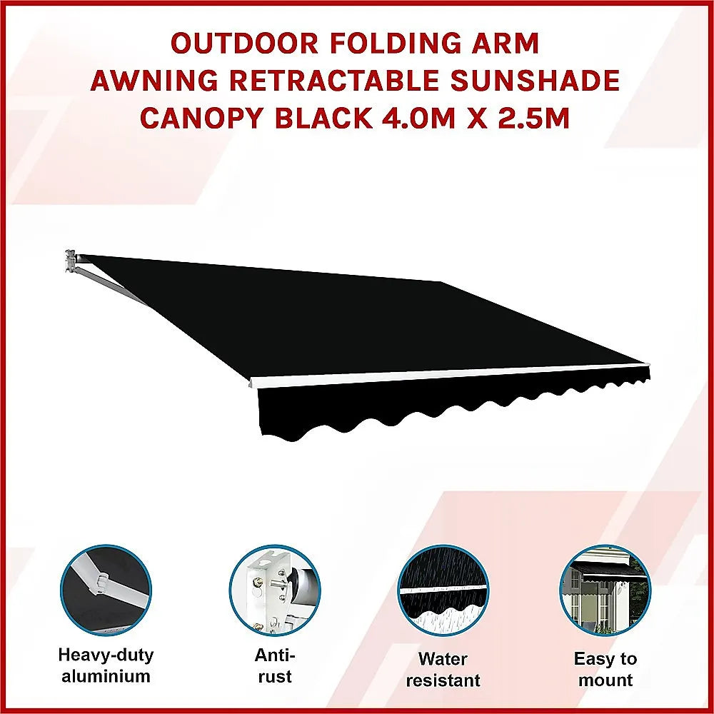 Outdoor Folding Arm Awning Retractable Sunshade Canopy Black 4.0m x 2.5m - Image 3