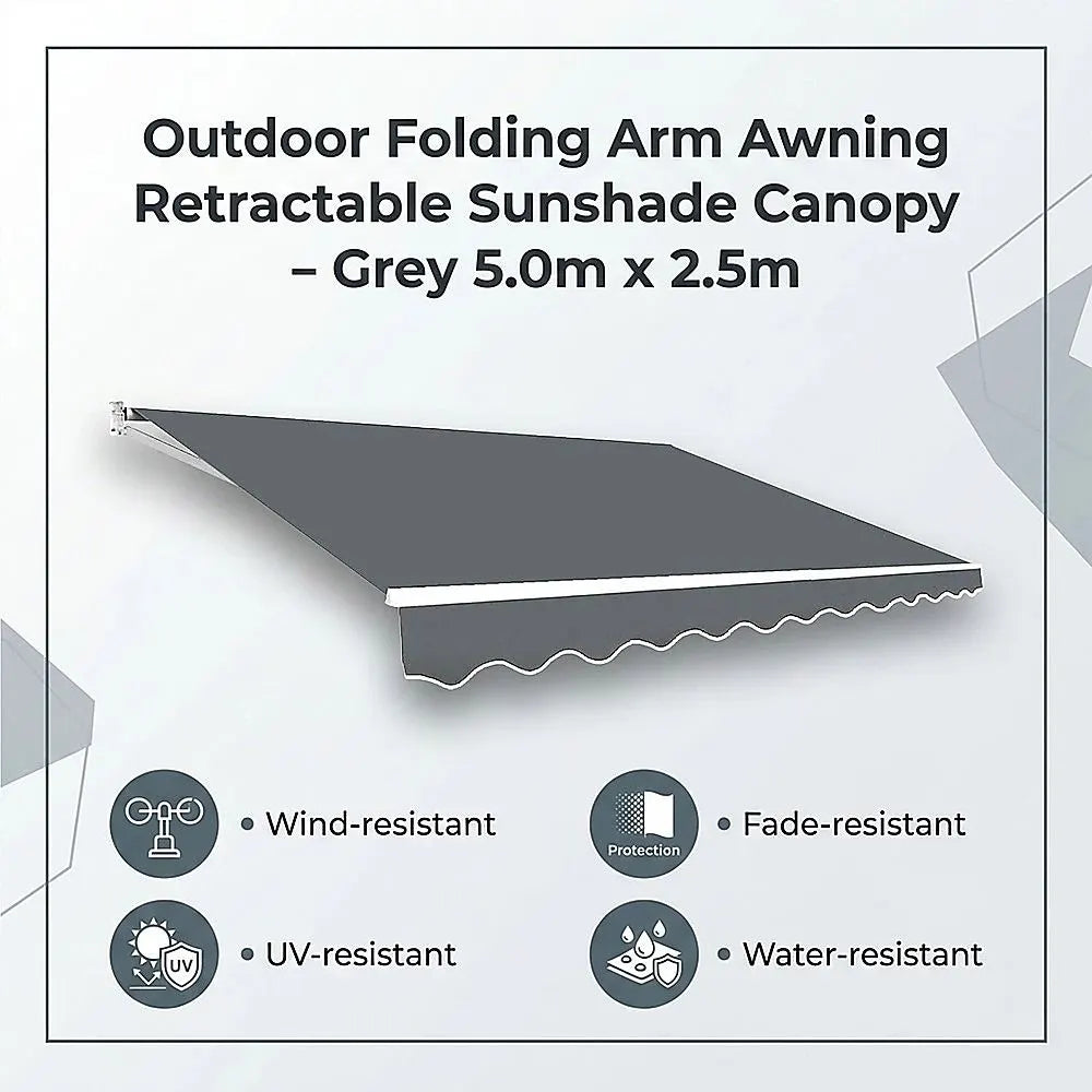 Outdoor Folding Arm Awning Retractable Sunshade Canopy Grey 5.0m x 2.5m - Image 3
