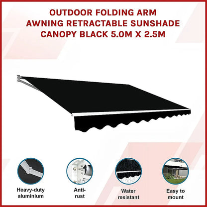 Outdoor Folding Arm Awning Retractable Sunshade Canopy Black 5.0m x 2.5m - Image 3