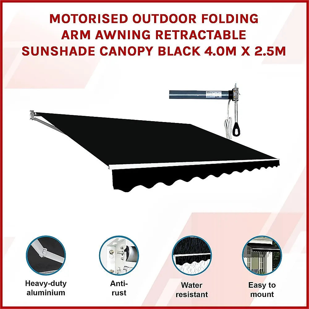 Motorised Outdoor Folding Arm Awning Retractable Sunshade Canopy Black 4.0m x 2.5m - Image 3