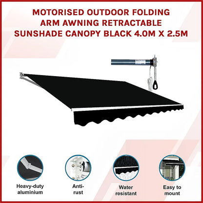 Motorised Outdoor Folding Arm Awning Retractable Sunshade Canopy Black 4.0m x 2.5m - Image 3