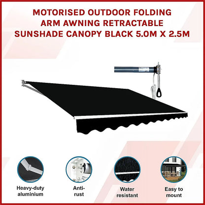 Motorised Outdoor Folding Arm Awning Retractable Sunshade Canopy Black 5.0m x 2.5m - Image 3