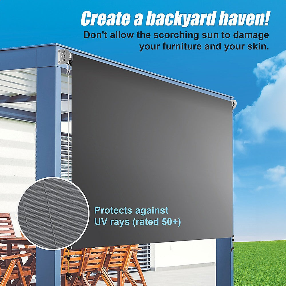 Retractable Straight Drop Roll Down Awning Garden Patio Screen 2.1X2.5M - Image 3