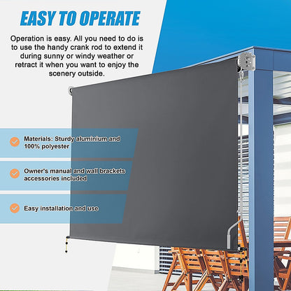 Retractable Straight Drop Roll Down Awning Garden Patio Screen 2.1X2.5M - Image 5