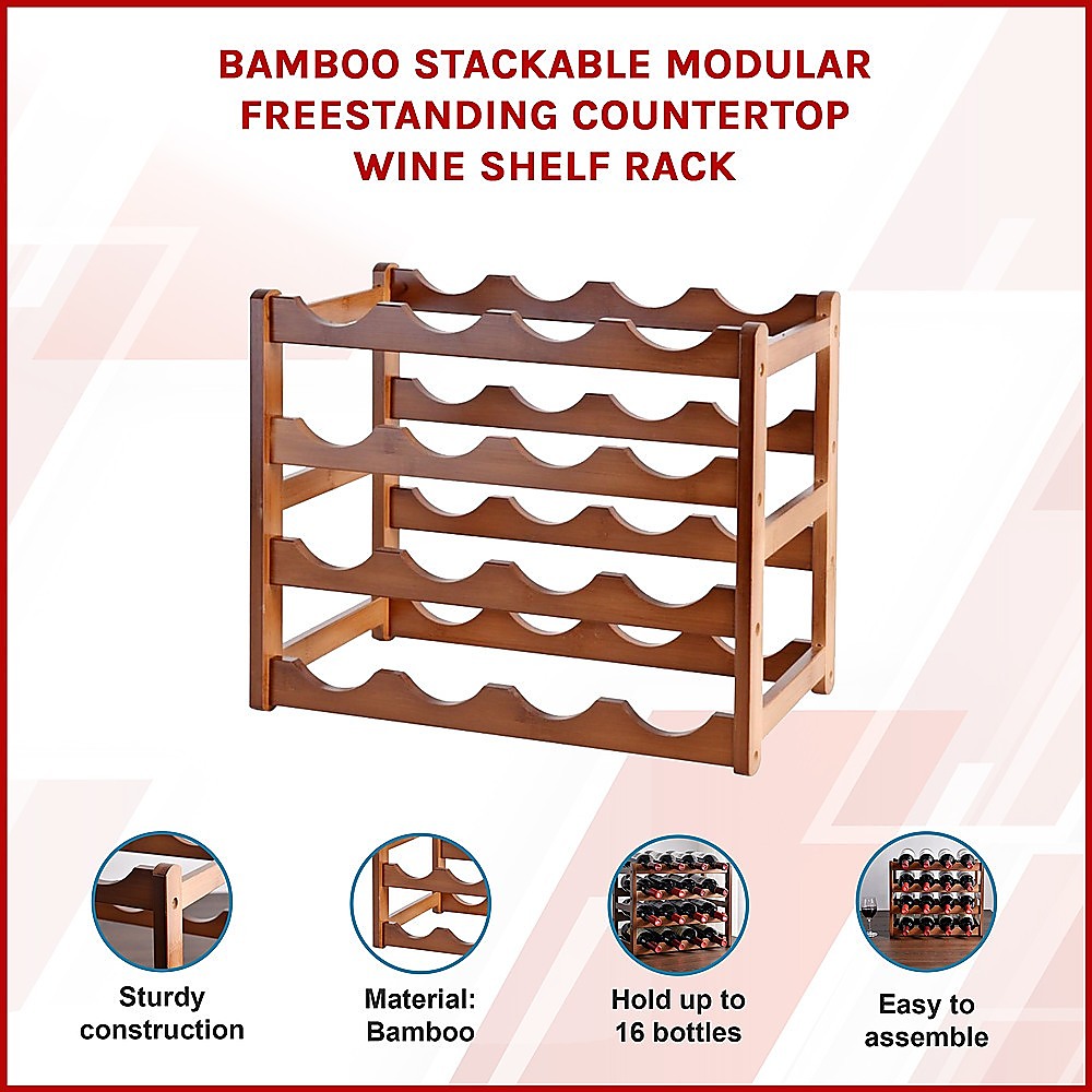 Bamboo Stackable Modular Freestanding Countertop Wine Shelf Rack - Image 8