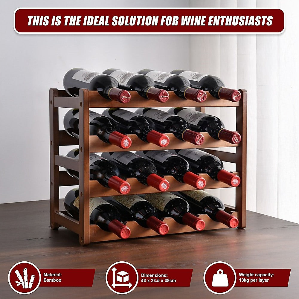 Bamboo Stackable Modular Freestanding Countertop Wine Shelf Rack - Image 9