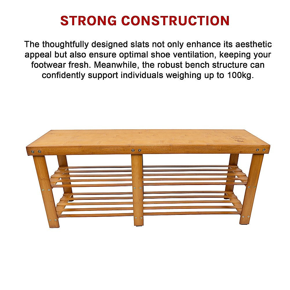 Bamboo Shoe Rack Wooden Bench Storage Organiser Cabinet Holder Stool - Image 7