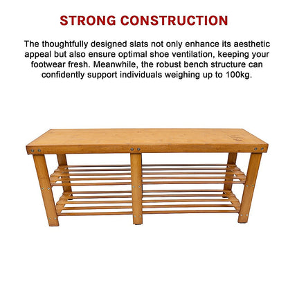Bamboo Shoe Rack Wooden Bench Storage Organiser Cabinet Holder Stool - Image 7