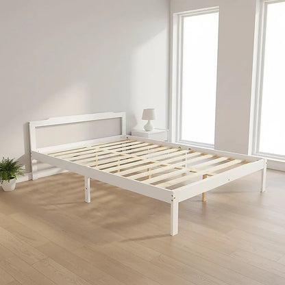 Double Wooden Bed Frame Home Furniture White - Image 2
